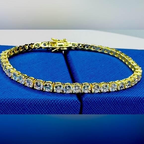 18K Gold and Sterling Silver Tennis Bracelet with CZ Gorgeous - Picture 1 of 3